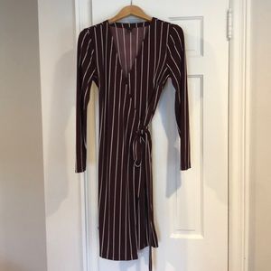 Ann Taylor wrap dress. Burgundy with white vertical stripes.